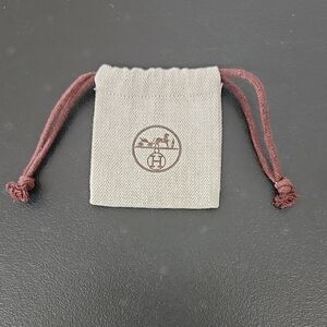 HERMES Beige Herringbone Jewelry Pouch with Brown Drawcords